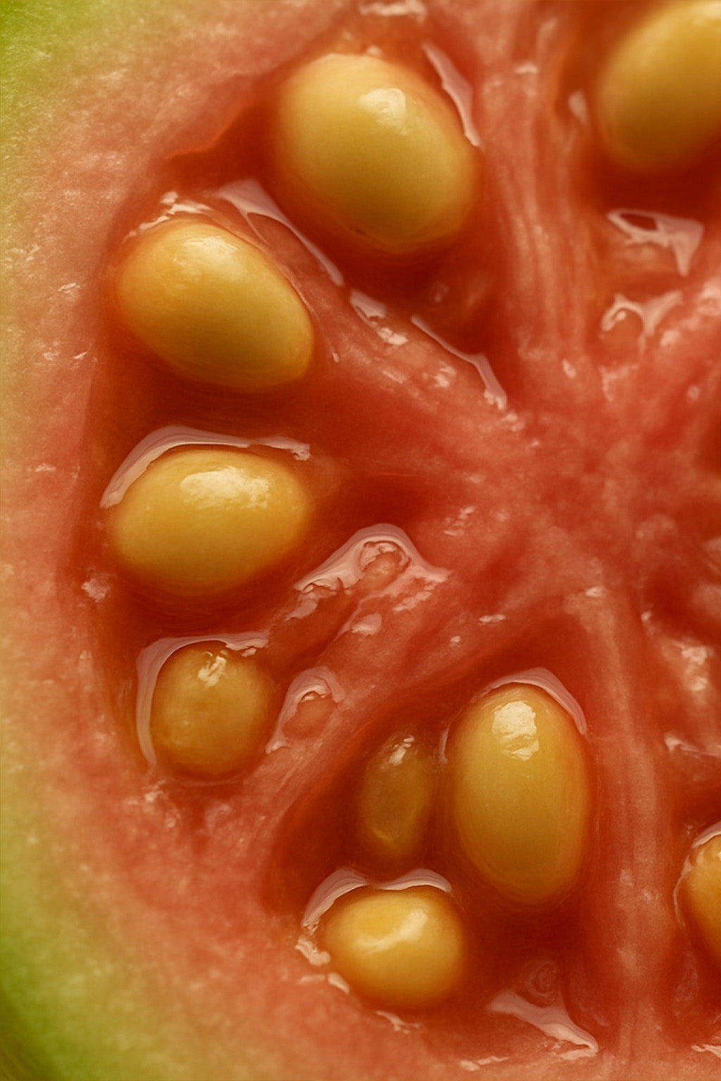 Close-up of guava flesh with seeds