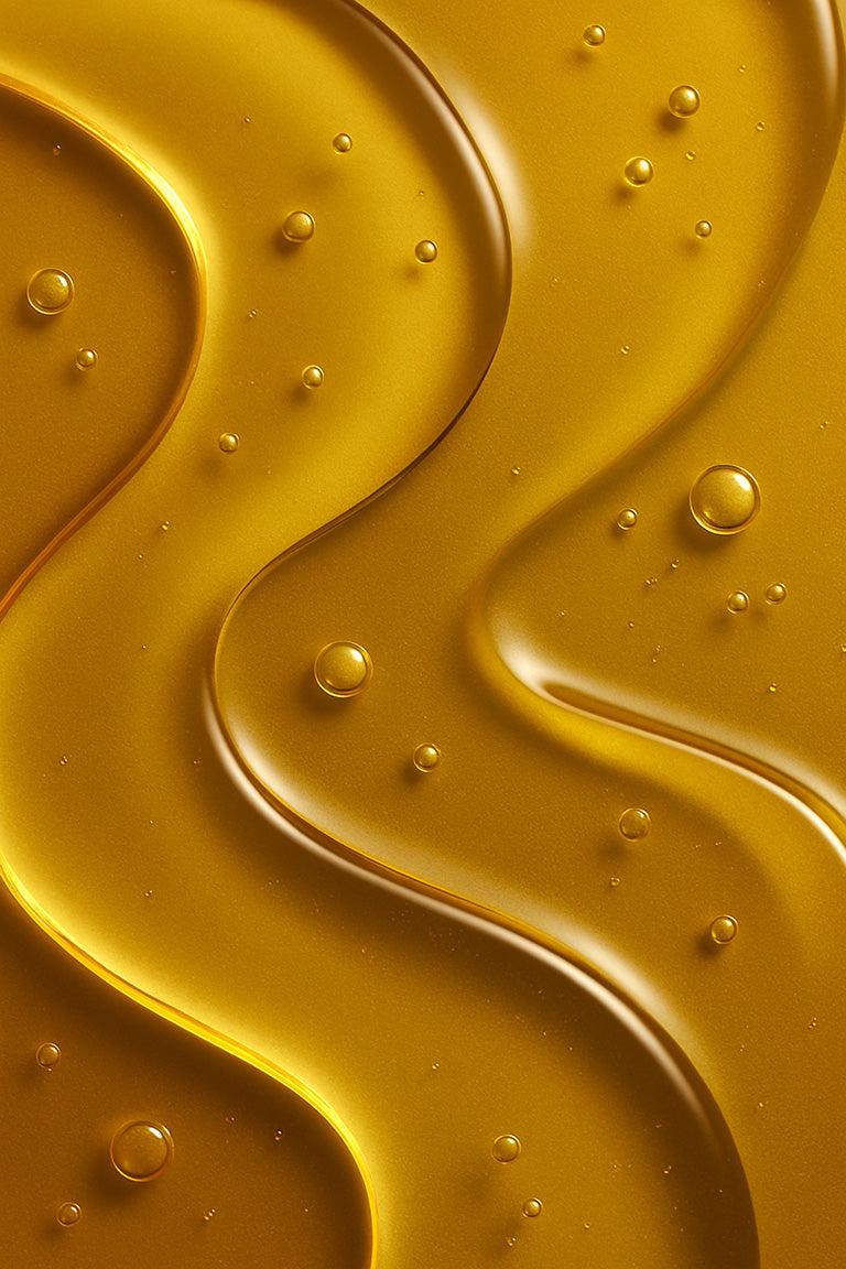 Wavy gold liquid surface with bubbles